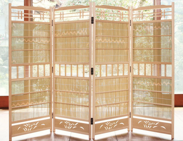 楽天市場】すだれ屏風 古代色 竹皮 送料無料 衝立 パーテーション 4枚