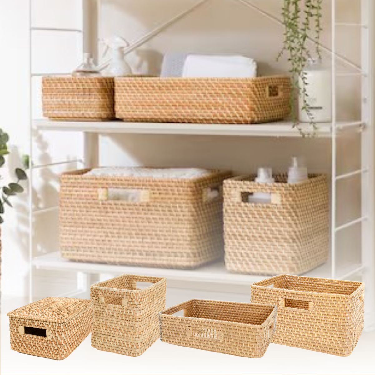 楽天市場】重なるラタン長方形バスケット・大 （V）約幅36×奥行26