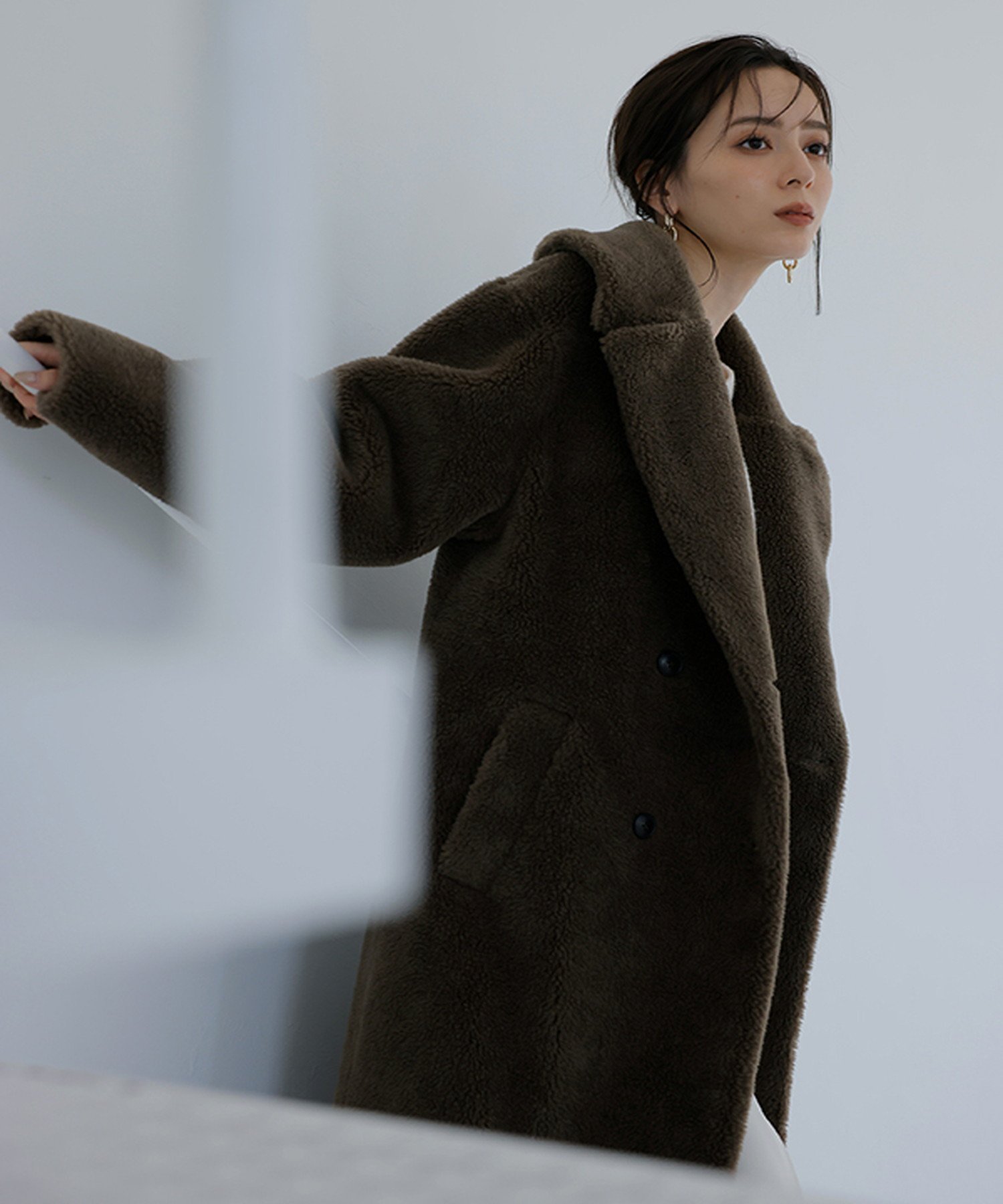 anuans ウールブレンドボアダブルロングコート アニュアンス