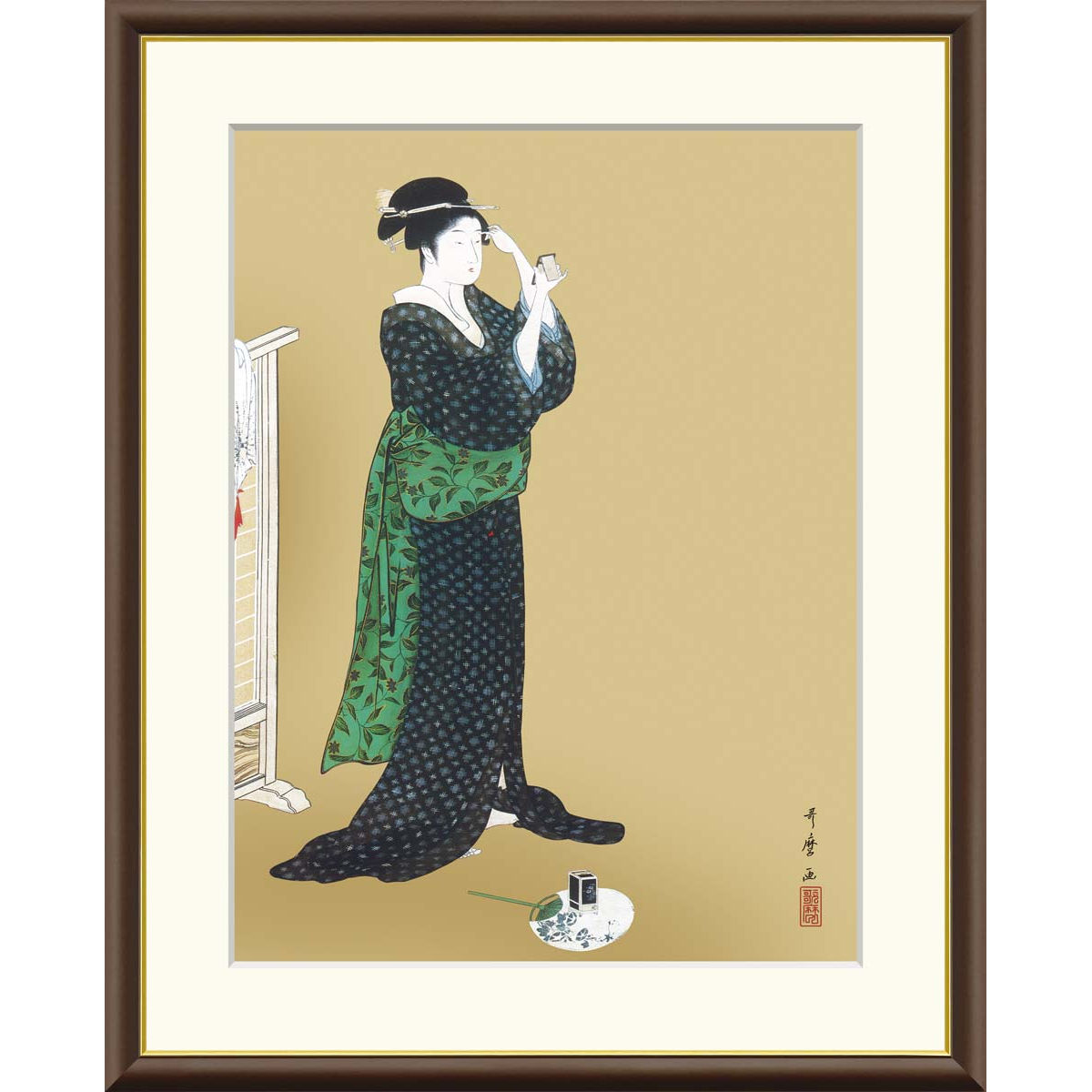 楽天市場】10年保証 名画 油絵 夏姿美人図 喜多川歌麿 手彩仕上 高精細