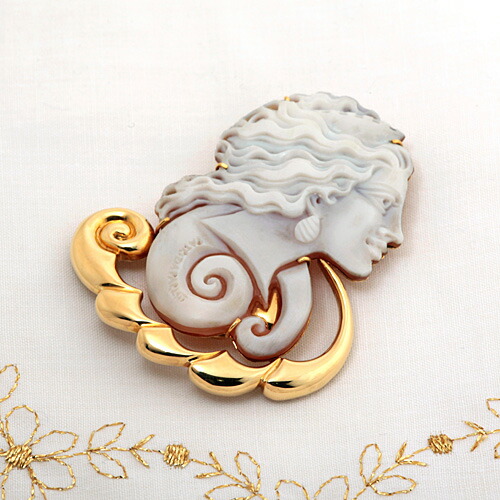 楽天市場】K18 プラチナ ダイヤモンド シェルカメオ ブローチ