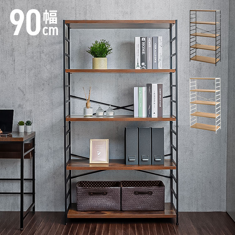 楽天市場】ラック 5段 スチールラック 木製 棚 木製棚板 幅約90×奥行約