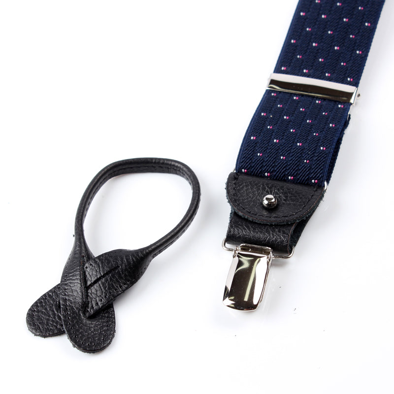 サスペンダー アルバートサーストン 英国製 35mm ピンドット ネイビー