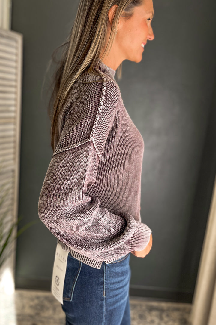 Washed Mock Neck Sweater | KEY Boutique | Nappanee Indiana
