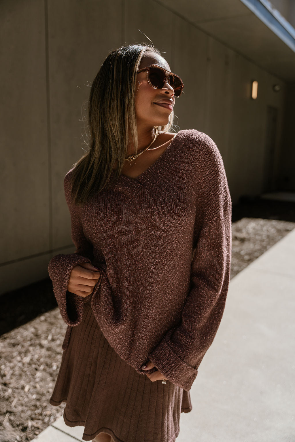 Liv Dark Brown Long Sleeve Sweater - Lizard Thicket