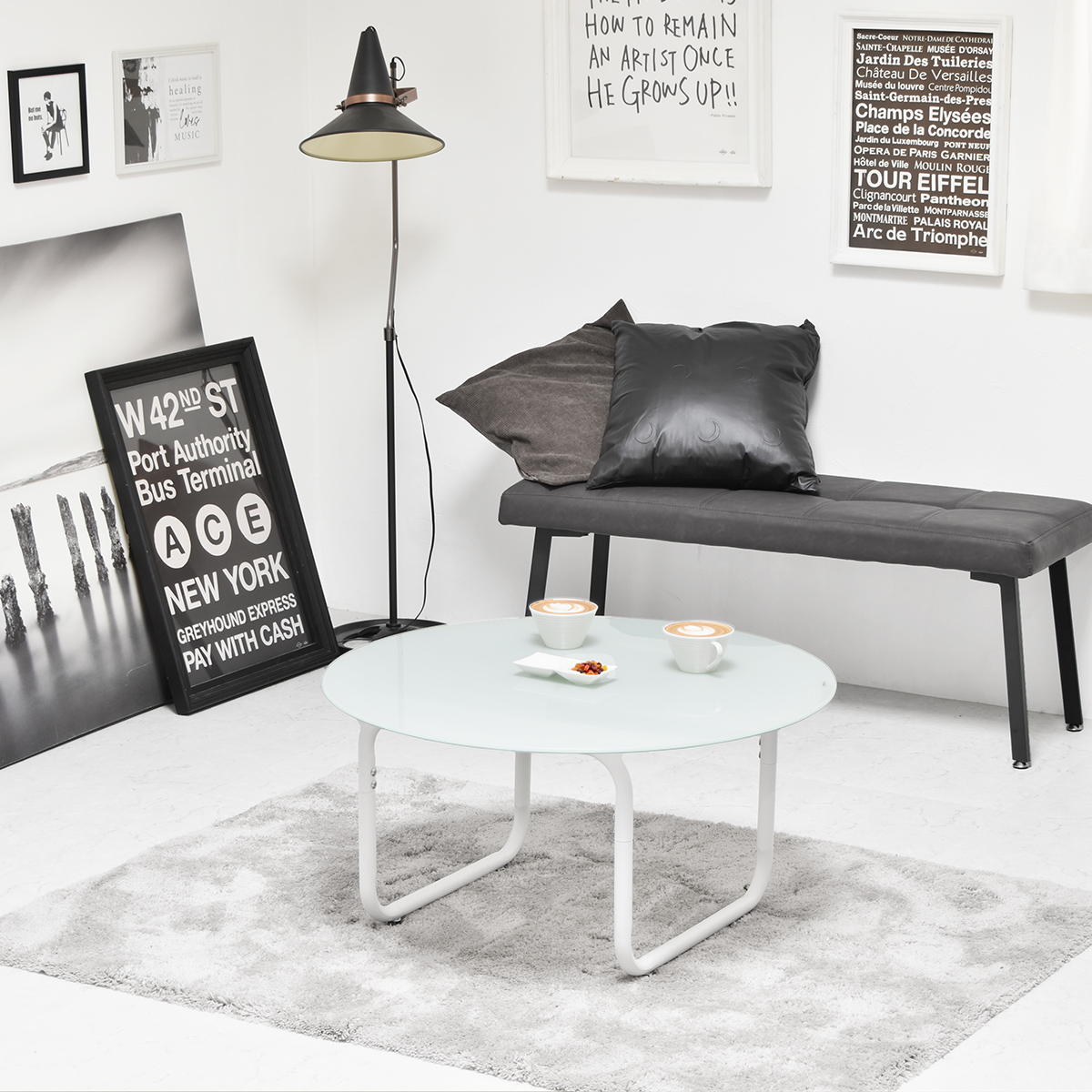 センターテーブル 円形 ガラステーブル 直径75 ローテーブル ホワイト