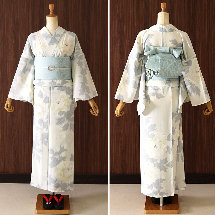 洗える 浴衣 ] しろたえ牡丹（ベージュ 100-337-022-05）ゆかた バチ衿