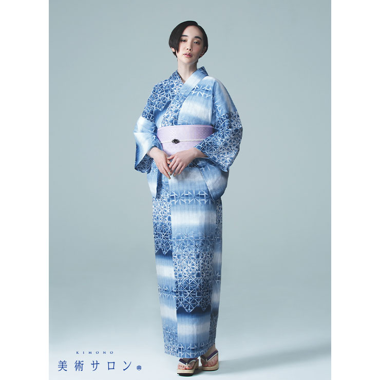 美術サロン ] 浴衣 藍捺染 知多木綿 麻混 [江戸切子] 日本製 仕立て