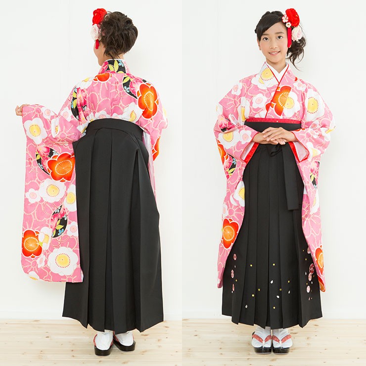 7-51)馬乗袴 2尺2寸 梅柄 カラフル 黒 7-51)馬乗袴 2尺2寸 梅柄