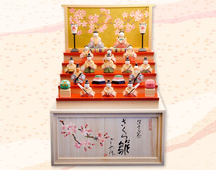 雛人形 コンパクト 木製 南雲工房 伊予一刀彫 さくら雛 十五人飾り（小