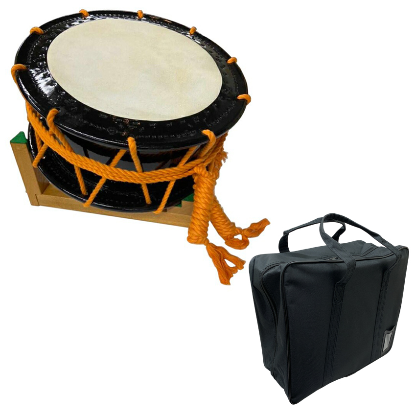 □ 和太鼓 平太鼓 [径約34㎝] 梨地 台座付 □ 太鼓 手提げケース