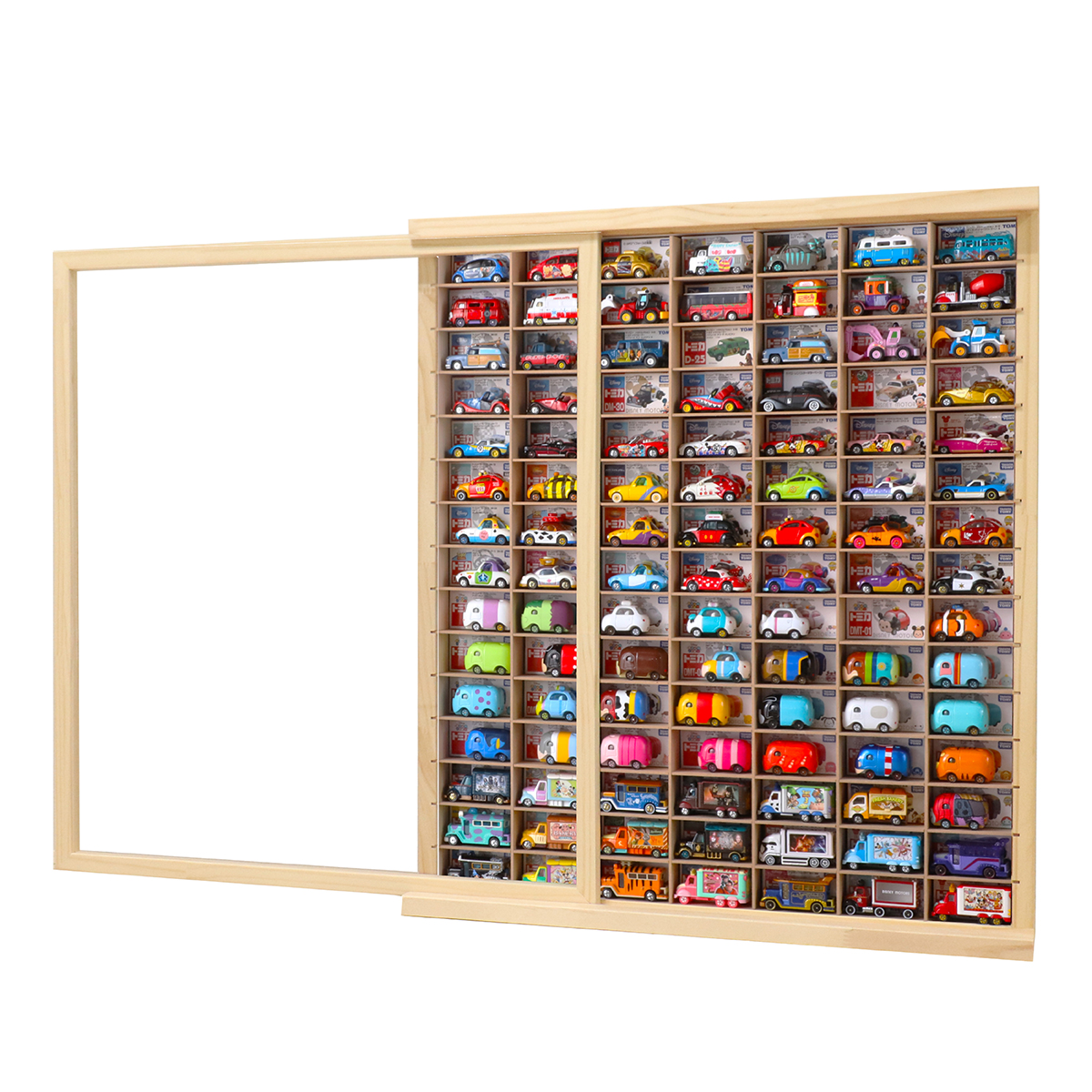 ミニカーケース15×7マス(最大210台収納/スライド式扉/取り出し穴加工