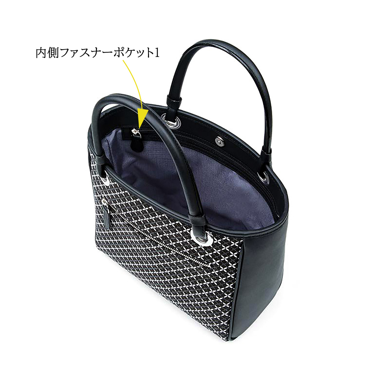 印傳屋（INDEN-YA） 印伝 手提げ バッグ そよか 七宝 黒 ブラック 伝統