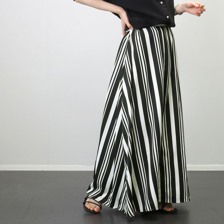 Aletta vita スカート ストライプ ミディアム ロング モノトーン