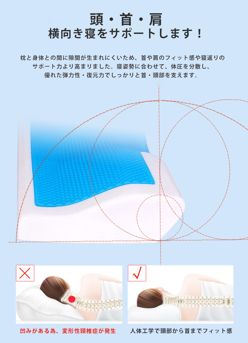 枕 ピロー まくら 快眠 冷感 低反発枕 クール寝具 耐圧分散 頸椎