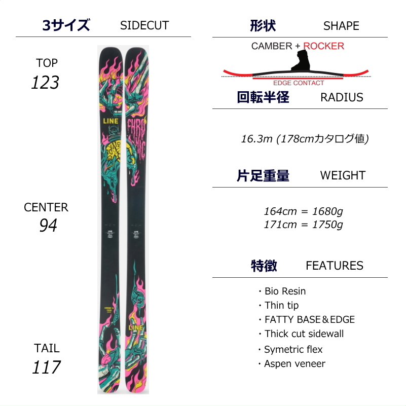 LINE CHRONIC 171cm 23-24/ビン付きソール長307mm