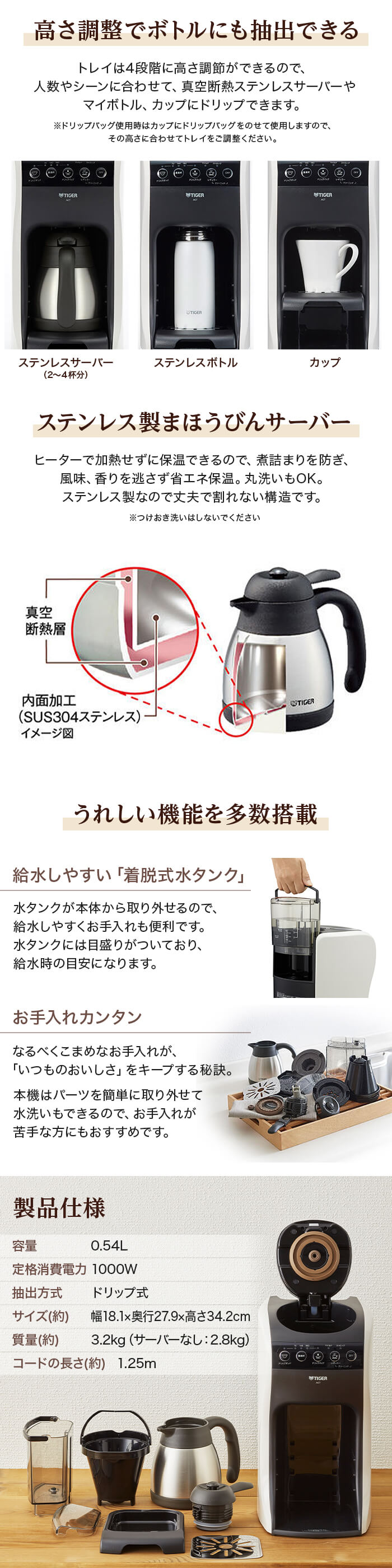 タイガー（TIGER） コーヒーメーカー TIGER ACT-E040 クリームホワイト