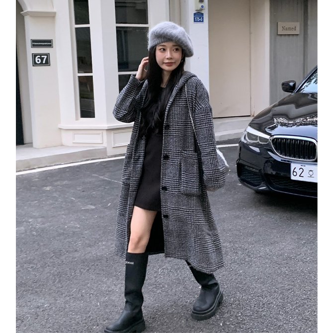 ARCADE（アーケード） ロングコート レディース フード付き 千鳥柄