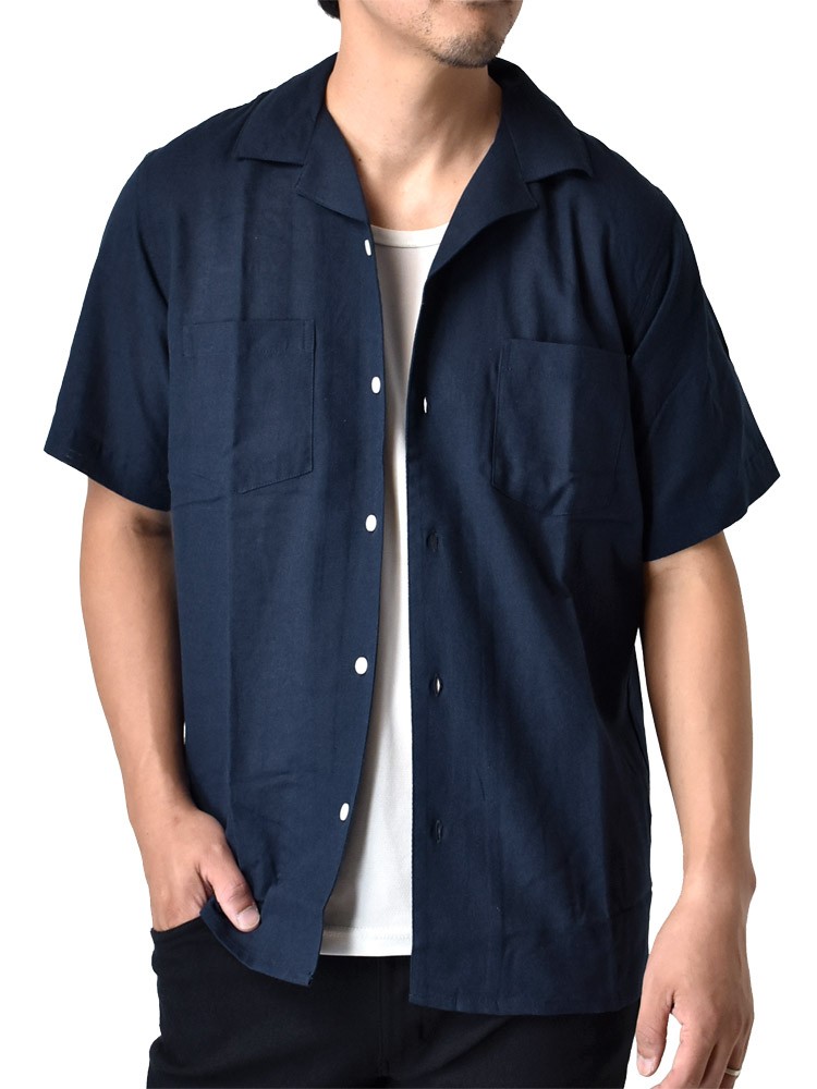 ARUGE（アルージェ） 麻 半袖シャツ リネンブレンド 開襟シャツ