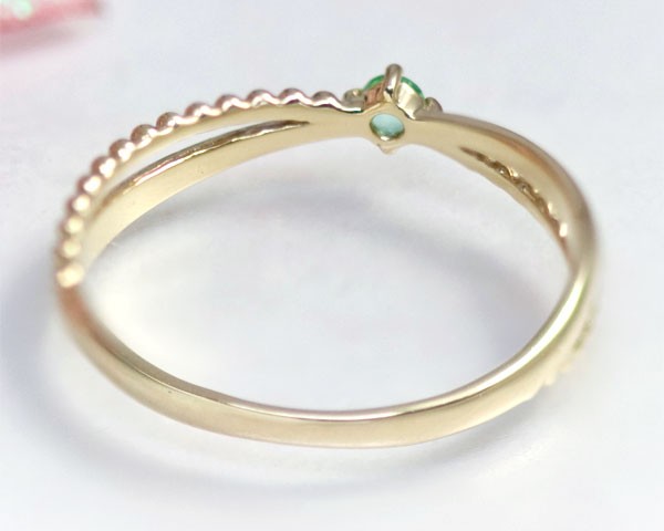 ピンキーリング エメラルド K10イエローゴールドレディース クロス