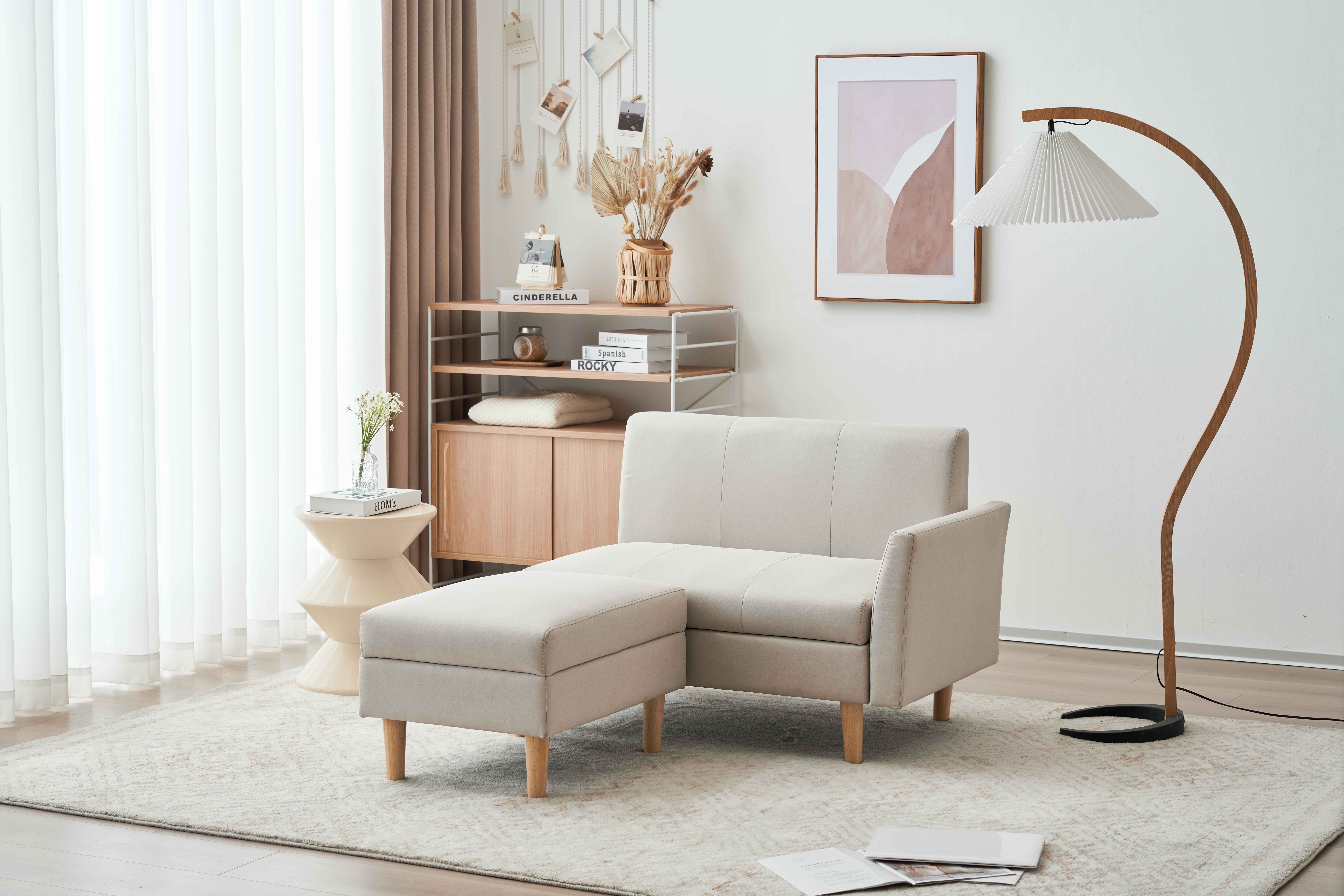 BTM ソファーベッド 2人掛け ソファー 収納付き オットマン付き 肘付き