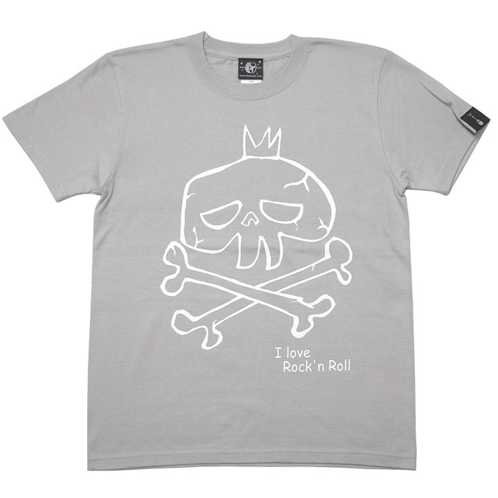 2週間セール・I love Rock'n Roll (スカルLOVE) Tシャツ (ライトグレー
