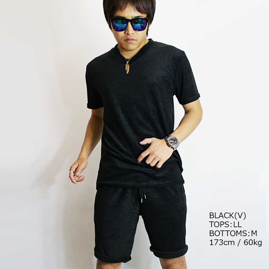 パイル地 サマー セットアップ メンズ パイル タオル地 スーツ 上下