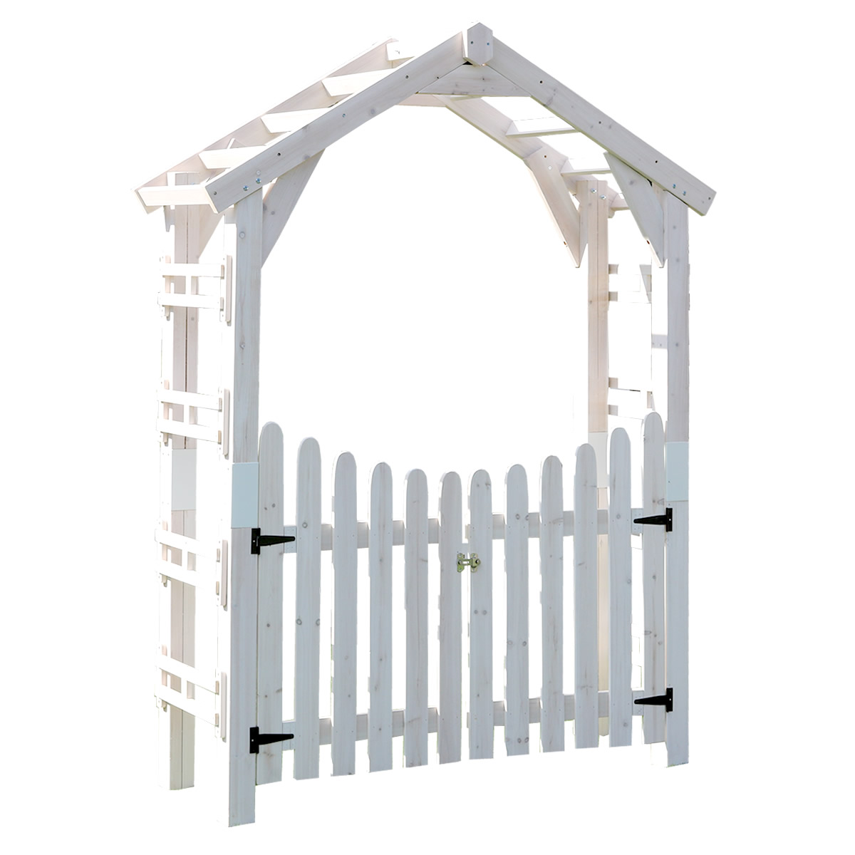 可愛いお庭に 木製 三角アーチ ガーデンゲート セット 扉付き ガーデン