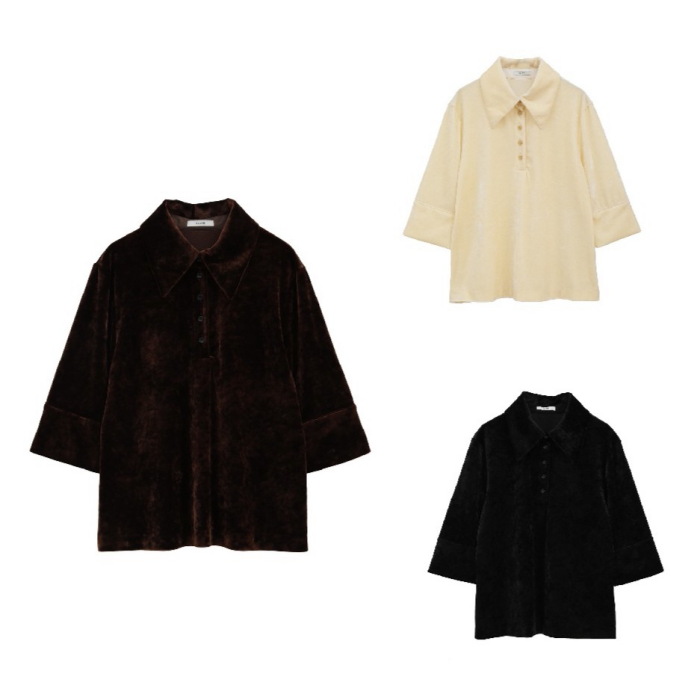 CLANE（クラネ） 正規商品 クラッシュ ベロア ポロトップス CRUSHED