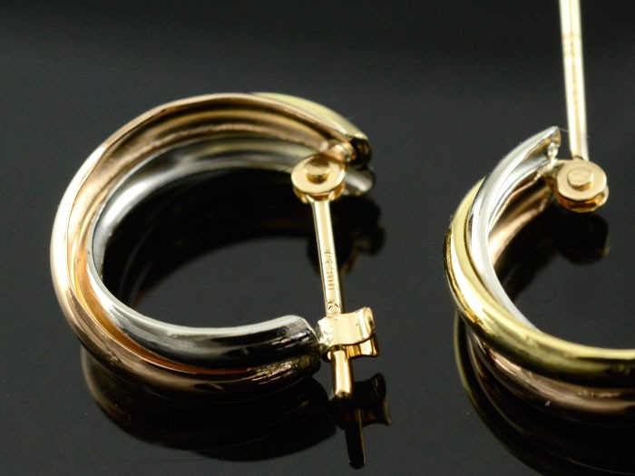 あすつく 18金 フープピアス レディース K18 スリーカラー 地金ピアス