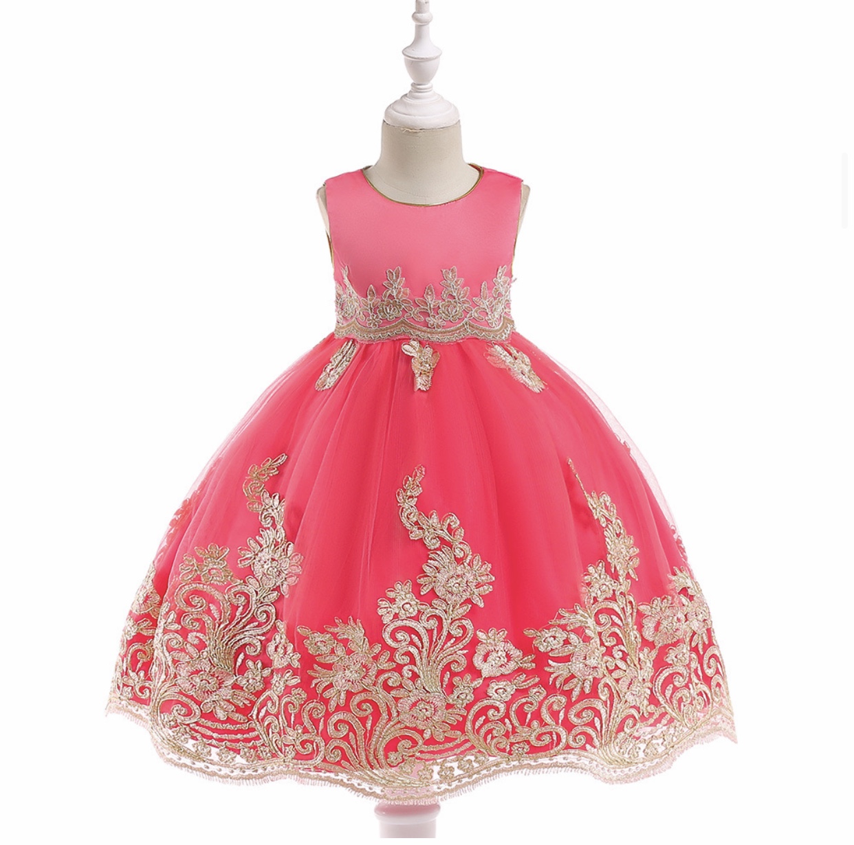 人気こどもドレス華やか高見えドレスゴールド刺繍子供ドレス 発表会