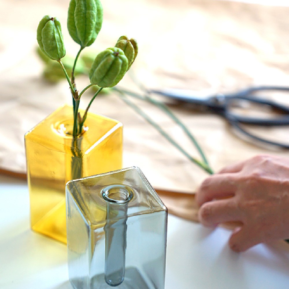 ガラス 花瓶 クリア フラワーベース アンバー グリーン グレー