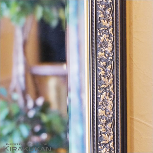 イタリア製 姿見ミラー 鏡 壁掛け 全身 八角ミラー ブルー＆ゴールド