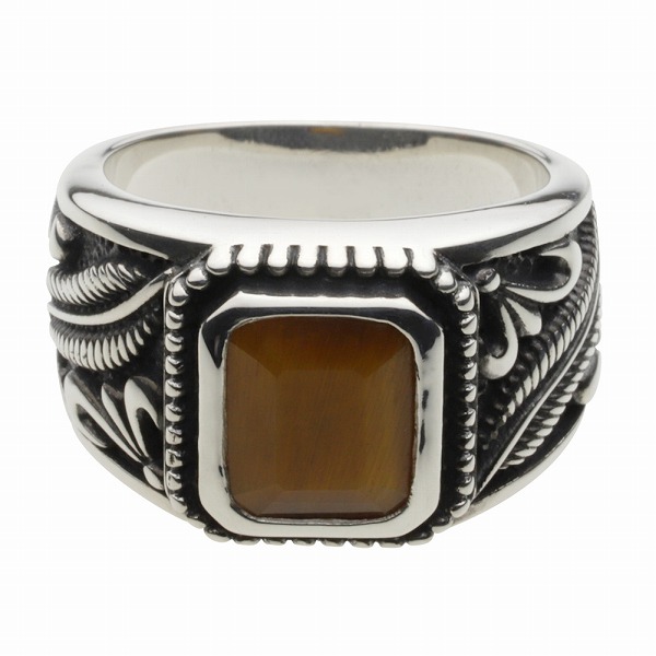 タイガーアイ シルバーリング 指輪 メンズ ネイティブ フェザー 羽 石
