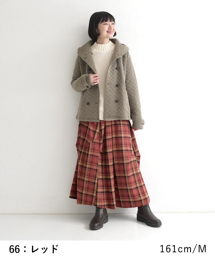 earth_eco_loco ロングスカート レディース 起毛チェック 変形
