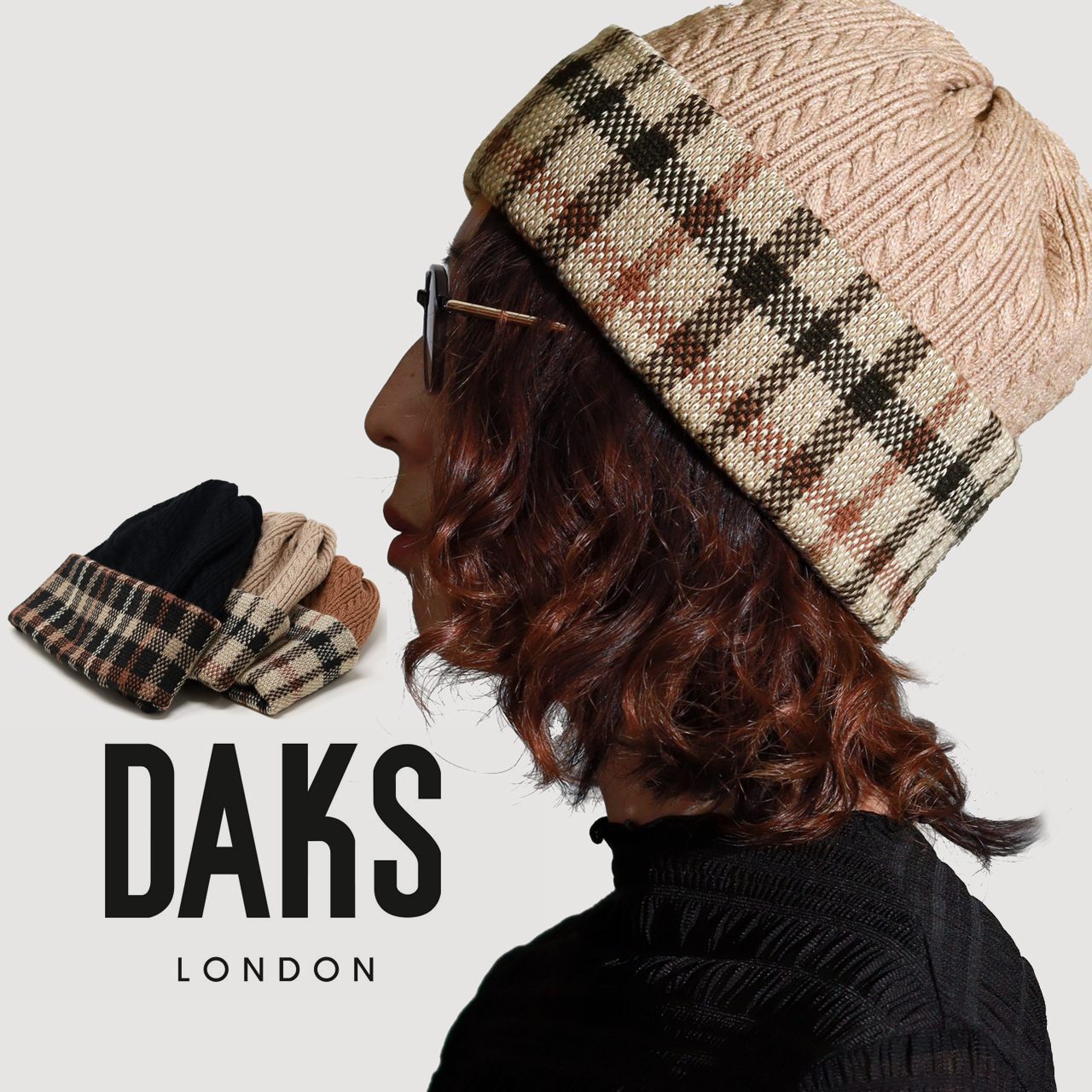 DAKS（ダックス） ニット帽子 ブランド チェック柄 ニット帽
