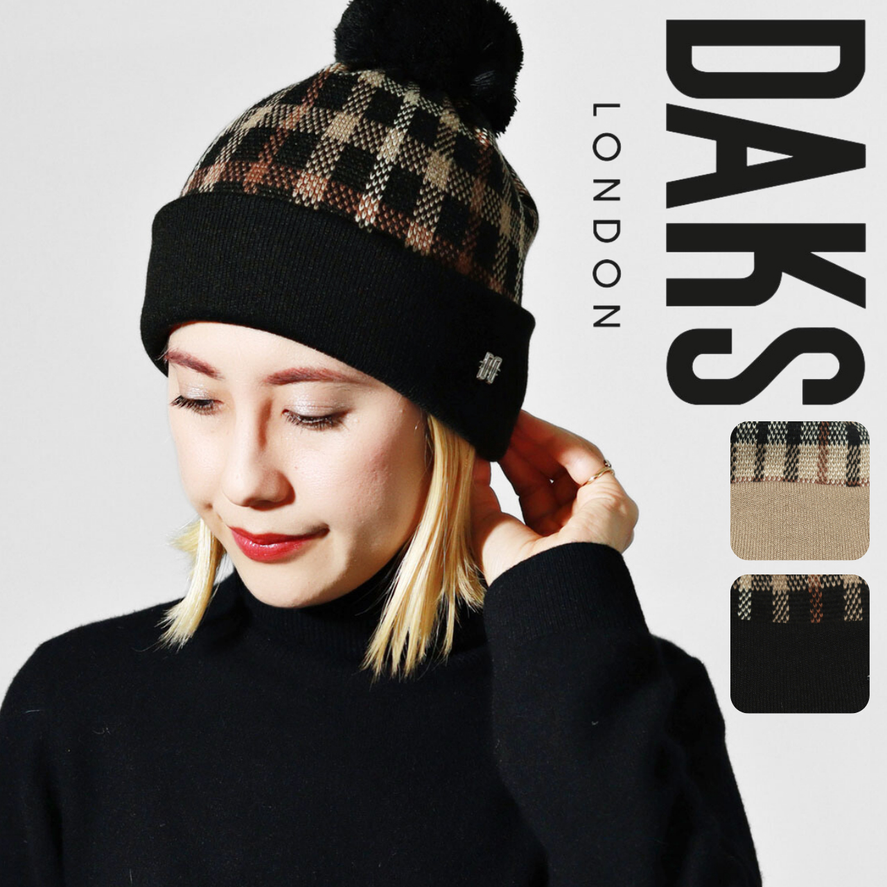 DAKS（ダックス） ニット帽 ポンポン付き レディース 秋冬 ニット