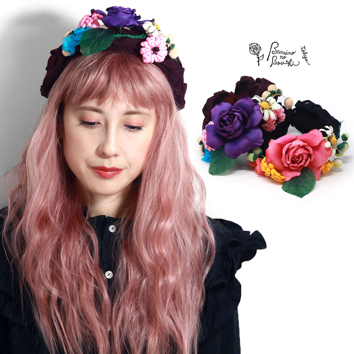 Barairo no Boushi カチューシャ 秋冬 ヘッドドレス 造花 可愛い 布花