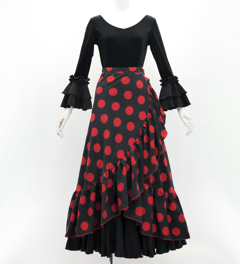 フラメンコ 巻きスカート 水玉 ブラック×レッド Fサイズ FMS-1 : emika