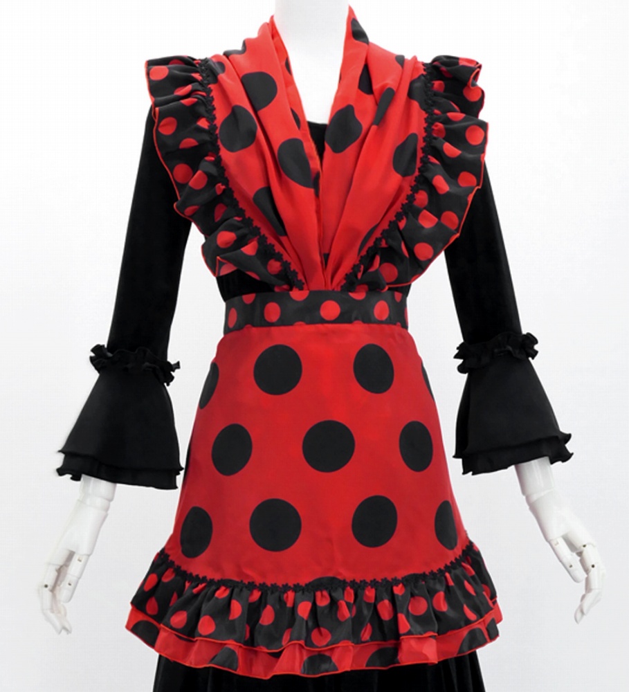 フラメンコ ピキージョ・エプロンセット 水玉 レッド×ブラック PA-1