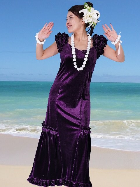 フラダンス ムームー ドレス ベルベット パープル LLサイズ 1078pLL