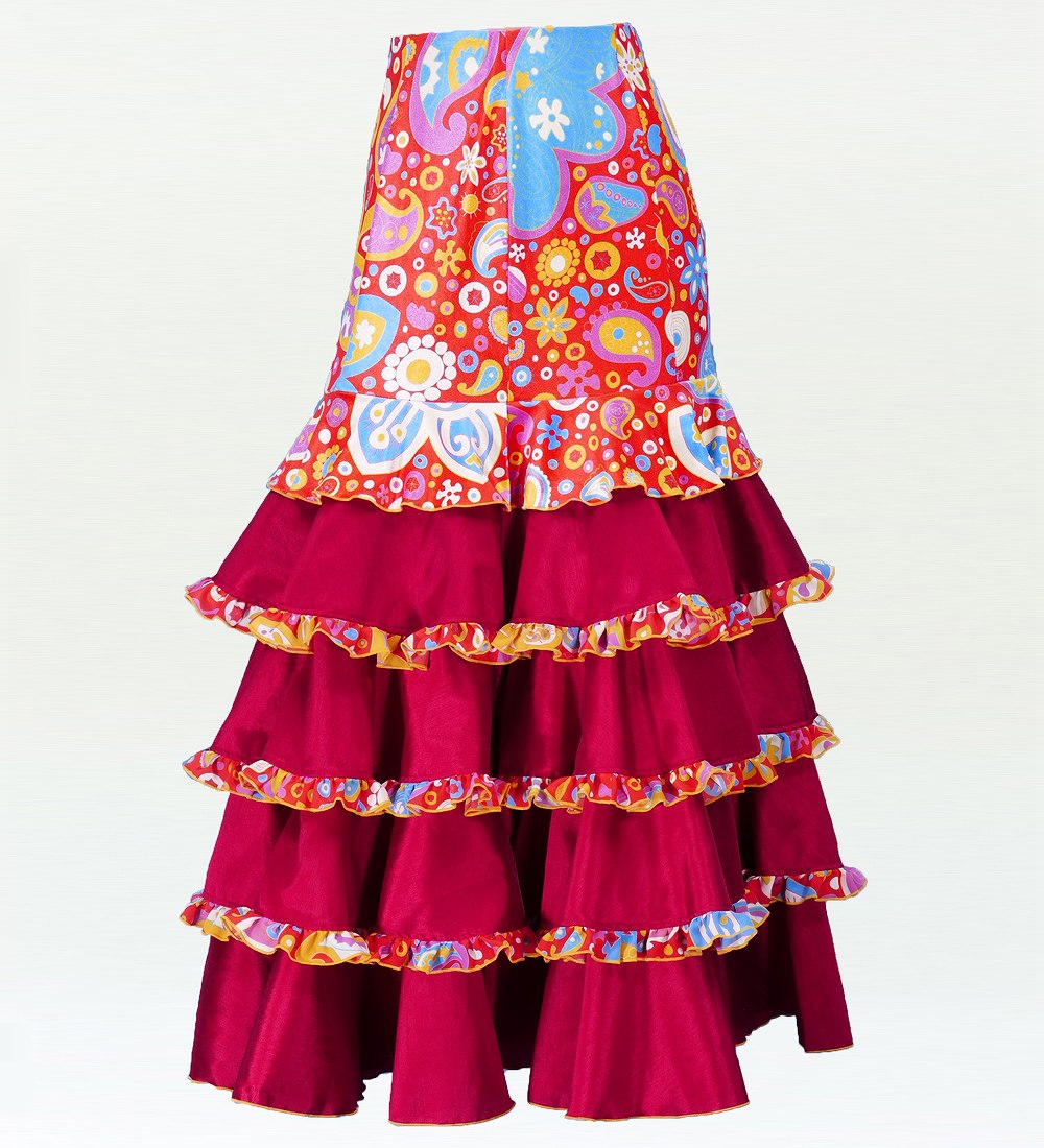 フラメンコ ベルベット マーメード ファルダ スカート レッド