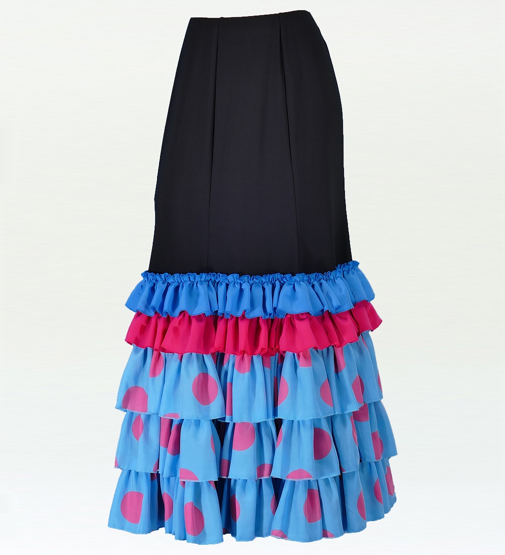 フラメンコ 水玉 フリル セミマーメイド ファルダ スカート ブルー