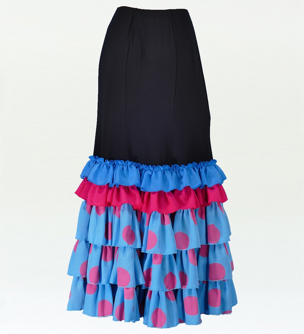 フラメンコ 水玉 フリル セミマーメイド ファルダ スカート ブルー