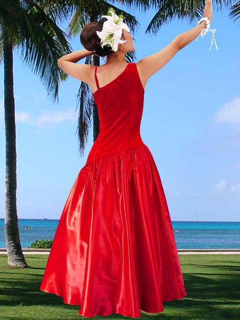 フラダンス ワンショルダー ベルベット・シャンタン斜め切り替え