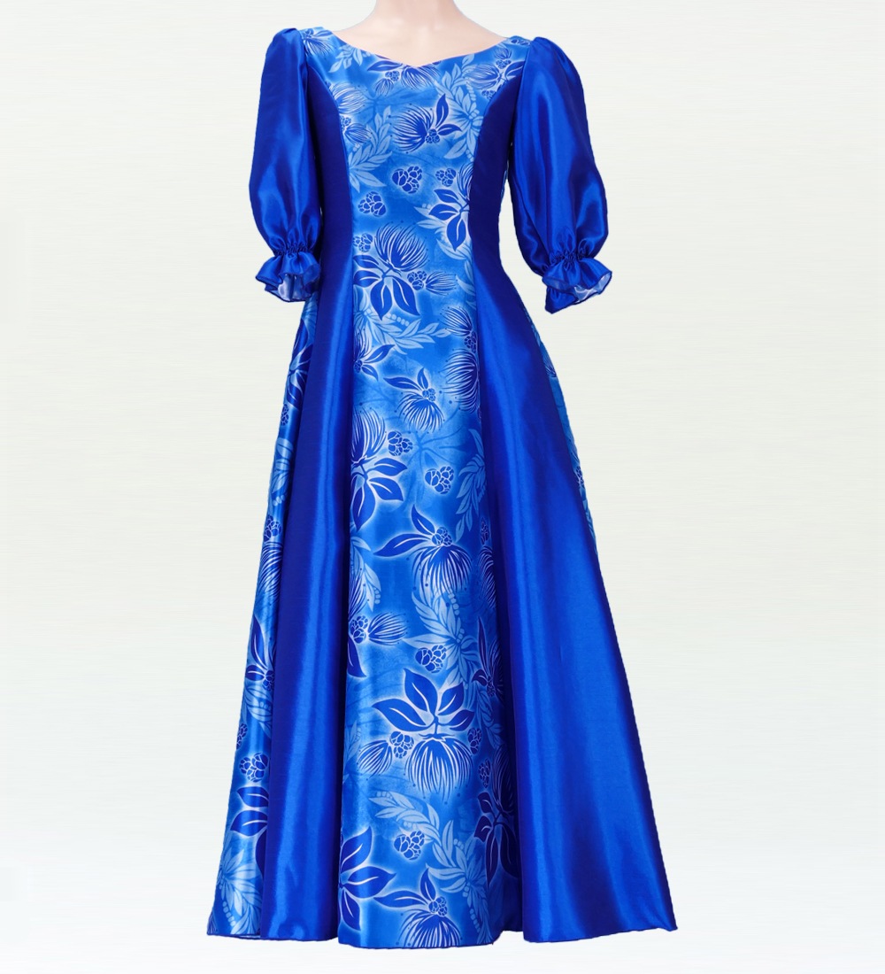 フラダンス [S-LLサイズ] ムームー ロング丈 シャンタン袖口ドレス