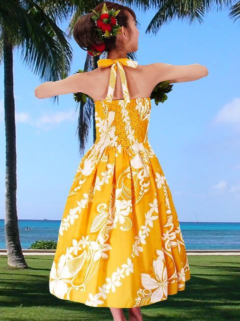 フラダンス ムームー ホルターネックドレス イエロー LLサイズ 2346yLL