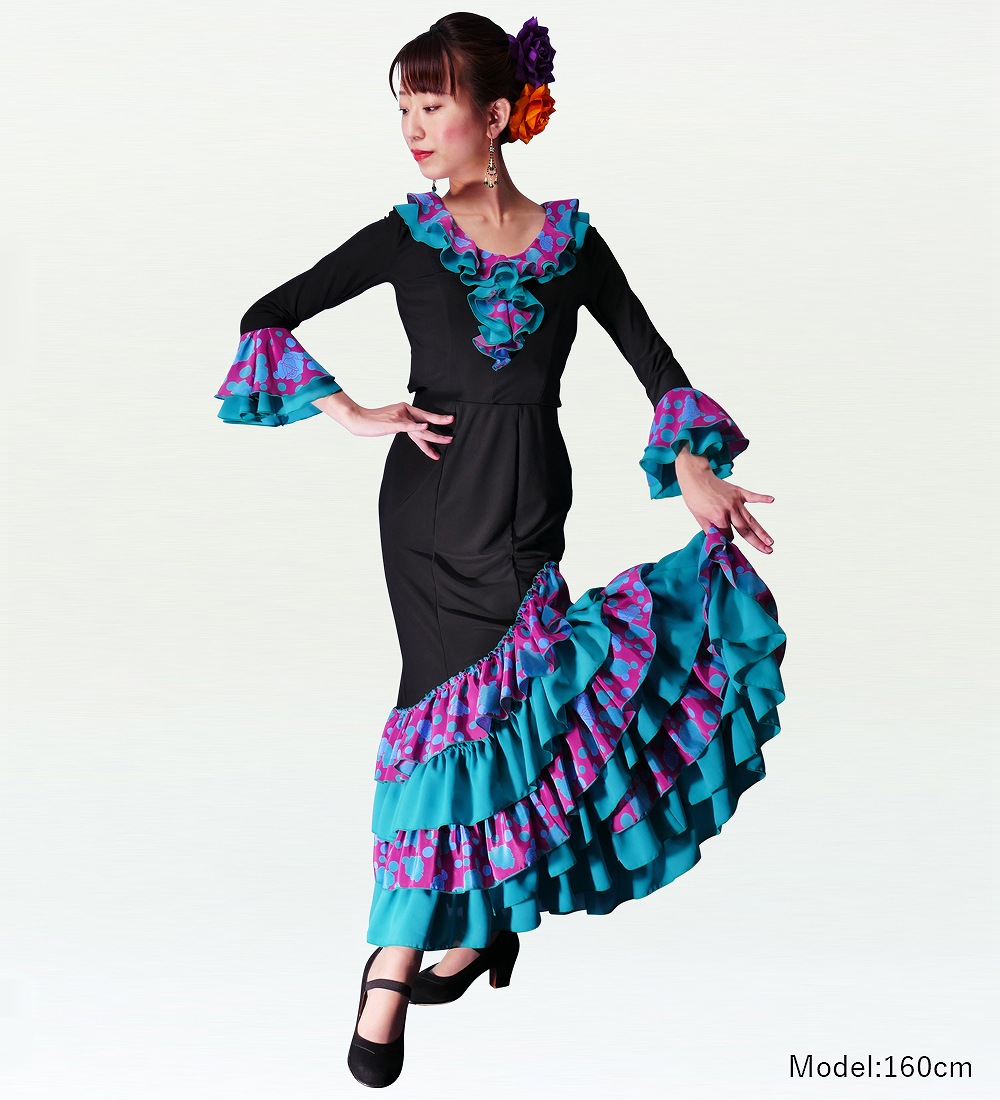 フラメンコ ローズ&水玉 フリル マーメイド ファルダ スカート
