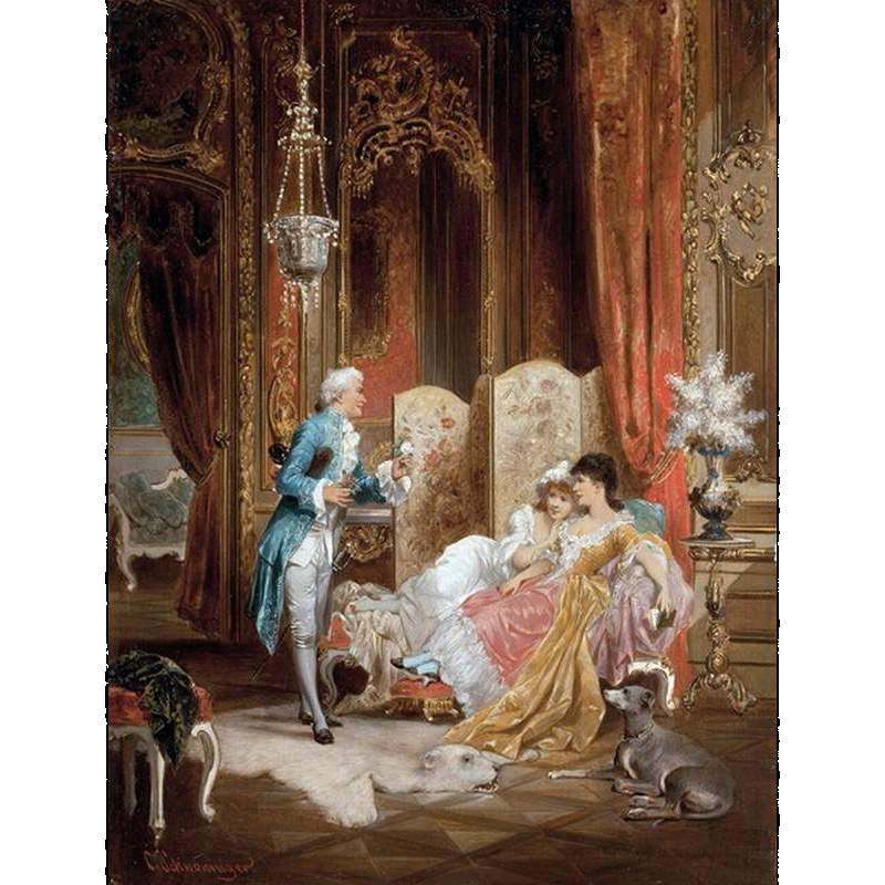 ロココ調 貴婦人の額絵 アンティークゴールドフレーム 絵画鑑賞 ロココ