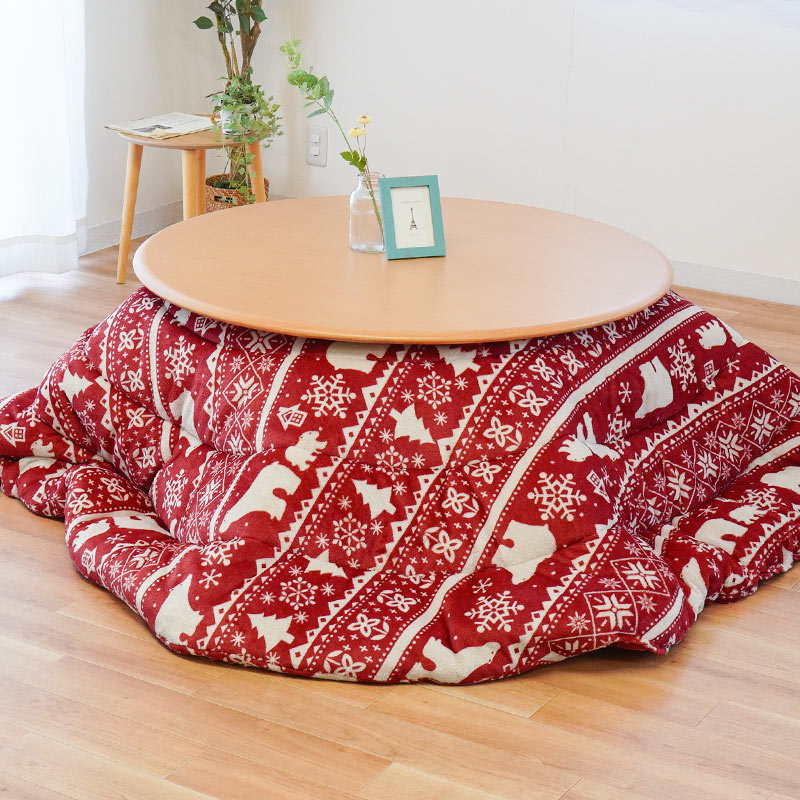 円形こたつ掛け布団 丸型 直径205cm 暖かフランネル アニマル柄 ひつじ